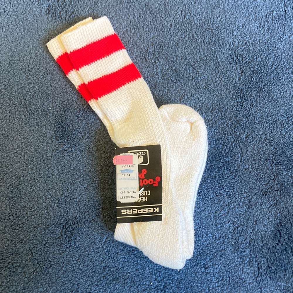 NOS Men's Vintage Tube Socks White with Red Stripes